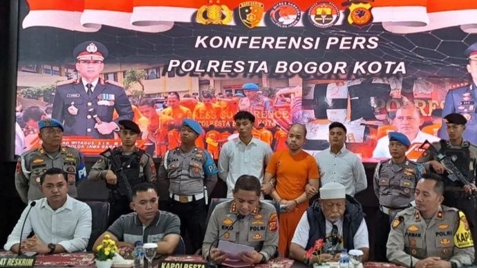 Konferensi pers pengungkapan kasus pembunuh satpam oleh anak majikan. (Antara) 