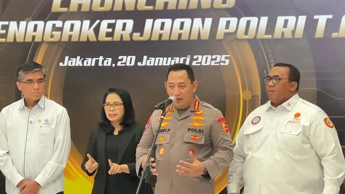 Konferensi pers peluncuran Desk Ketenagakerjaan Polri. (NTVNews.id) 