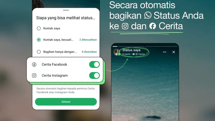 Tampilan opsi untuk menghubungkan WhatsApp ke Pusat Akun Meta.