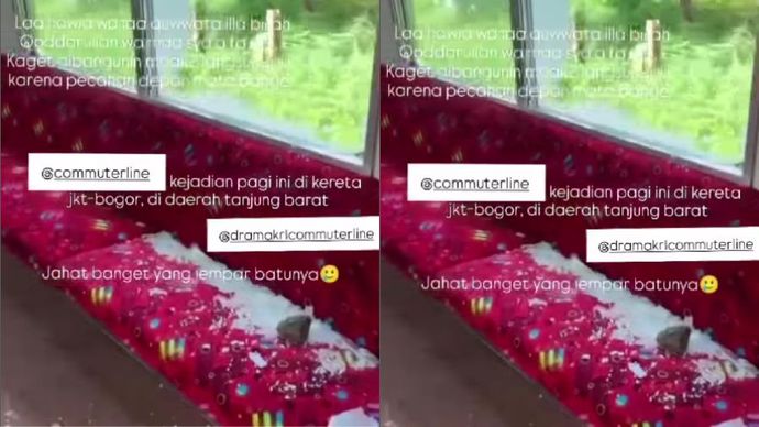 Pelemparan batu oleh oknum pada KRL jalur Jakarta - Bogor di daerah Tanjung Barat.