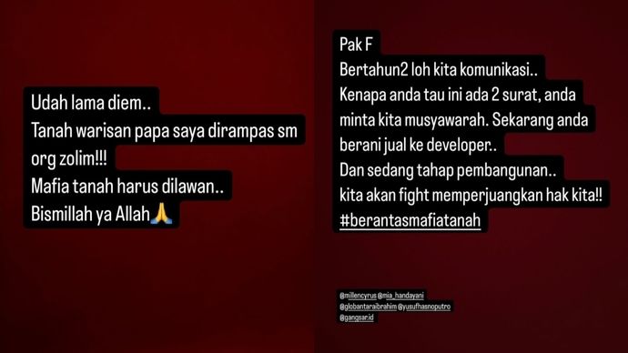 Postingan Ashanty soal warisan dirampas mafia Tanah <b>(Instagram Stories)</b>