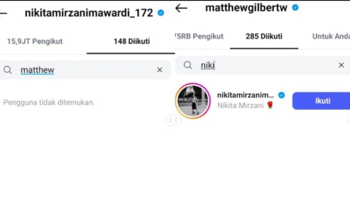 Nikita Mirzani Unfollow IG Matthew <b>(Instagram)</b>