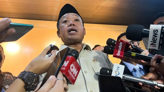 Menteri Agraria dan Tata Ruang/Kepala Badan Pertanahan Nasional (ATR/BPN) Nusron Wahid dalam jumpa pers seusai rapat bersama dengan Komisi II DPR RI di Jakarta, Kamis (30/1/2025).