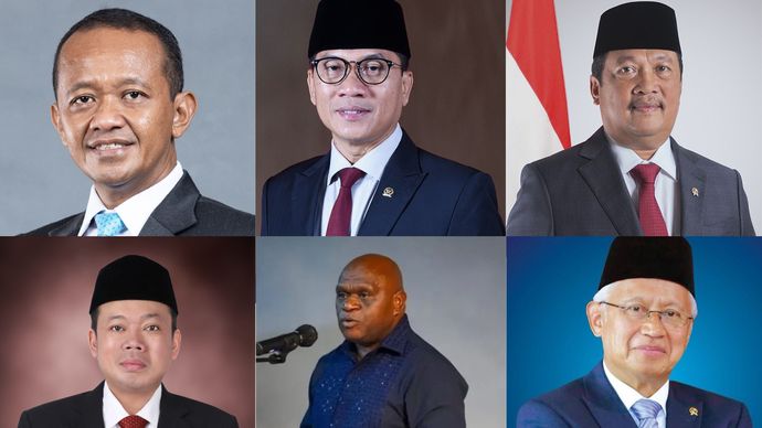 Menteri ESDM Bahlil, Menteri Desa Yandri Susanto, Menteri Kelautan Trenggono, Menteri ATR/BPN Nusron, Menham Pigai, Mendikti Satryo Brodjonegoro