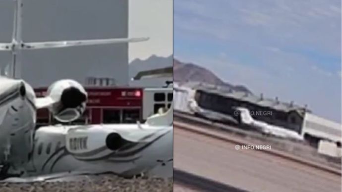 Sebuah pesawat Learjet 35A keluar dari landasan pacu dan menabrak pesawat jet bisnis Gulfstream 200 di Bandara Kota Scottsdale, Arizona, pada Selasa, 11 Februari 2025.