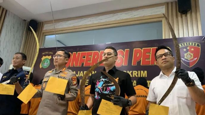 Kapolres Metro Jakarta Utara Kombes Pol Ahmad Fuady dengan Kasat Reskrim AKBP Beny Cahyadi saat jumpa pers di Jakarta