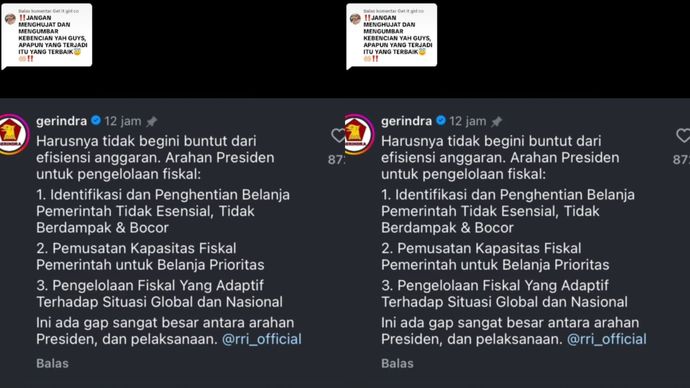 Admin Gerindra Soal PHK RRI <b>(Instagram)</b>