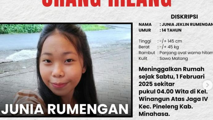 Sebelumnya di akun Instagramnya, Anggota DPR RI Hillary Brigitta Lasut @hillarybrigitta meminta bantuan warga Sulawesi Utara yang melihat atau menemukan adik Junia Rumengan bertempat tinggal di Pineleng Minahasa yang telah menghilang dari rumah sejak 1 Februari 2025 hingga saat ini.  Keluarga dari Junia sudah sangat khawatir akan keberadaan anak mereka saat ini. Bagi yang menemukan harap hubungi nomer yang ada di gambar <b>(INSTAGRAM HILLARY)</b>