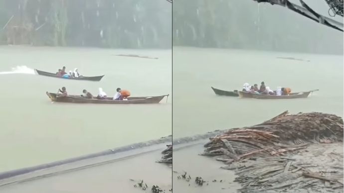 Boat ke Sekolah Mogok, Anak SD Saling Bantu