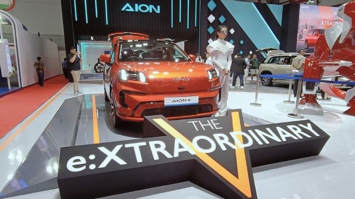 Mobil listrik Aion V di IIMS 2025. (Foto: Adiantoro/NTV) 