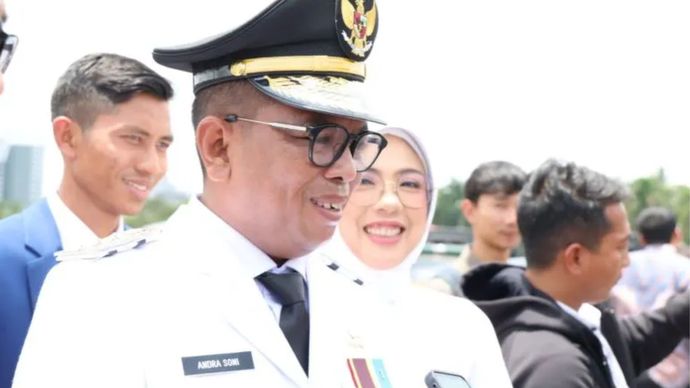 Gubernur Banten Andra Soni pada acara pelantikan kepala daerah di Istana Kepresidenan 