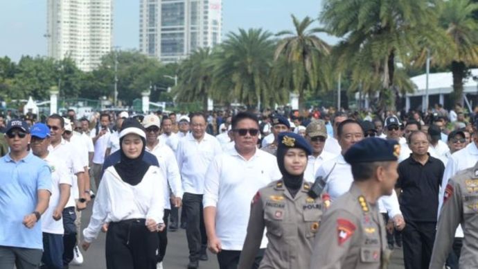 Gubernur dan Wakil Gubernur Lampung terpilih, Rahmat Mirzani Djausal dan dr. Jihan Nurlela saat mengikuti gladi kotor pelantikan kepala daerah se-Indonesia di kawasan Monumen Nasional (Monas), Jakarta, Selasa 18 Februari 2025