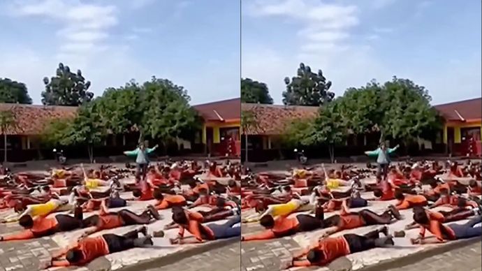 Siswa SD Belajar Renang di Lapangan Sekolah