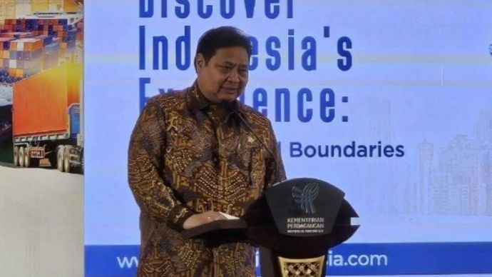 Menteri Koordinator Bidang Perekonomian (Menko Perekonomian) Airlangga Hartarto saat pembukaan Trade Expo Indonesia 2025 di Jakarta, Kamis (20/2/2025)