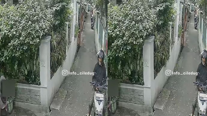 Aksi tersebut berhasil terekam kamera CCTV, dalam rekaman terlihat seorang pria mengenakan jaket abu-abu mengendarai sepeda motor Honda Beat silver berplat nomor B 3916 KBZ.