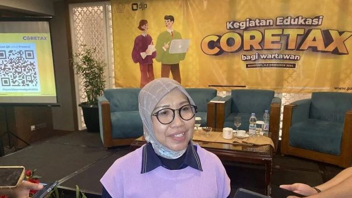 Direktur Penyuluhan, Pelayanan, dan Hubungan Masyarakat DJP Dwi Astuti saat media briefing di Bandung, Jawa Barat, Rabu (4/12/2024). 