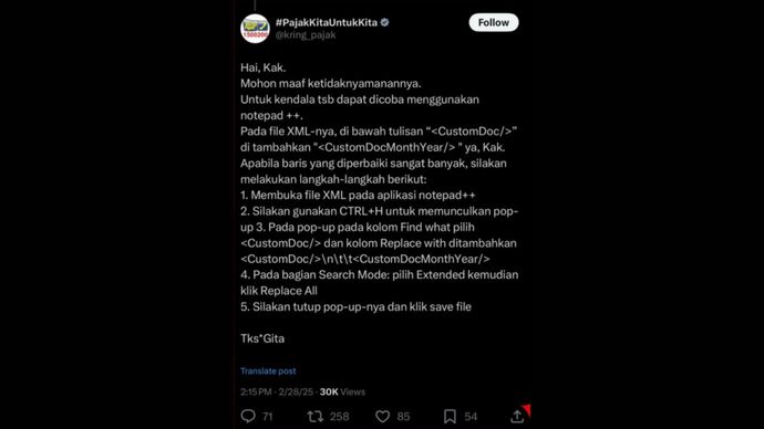 Akun Ditjen Pajak Suruh Pelanggan Coding Sendiri
