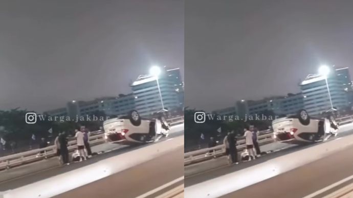 kecelakaan tunggal di tol grogol