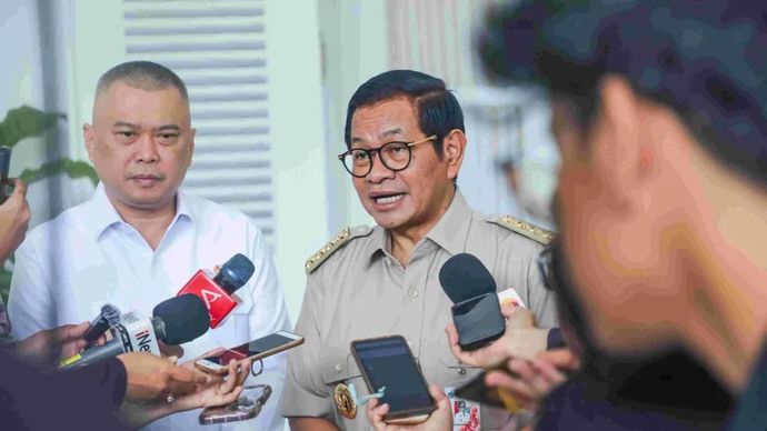 Gubernur DKI Jakarta Pramono Anung Wibowo saat dijumpai di Balai Kota Jakarta, Senin (3/3/2025). 