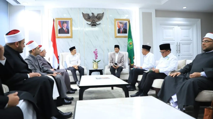 Menteri Agama Nasaruddin Umar saat menggelar pertemuan dengan ulama dari Al Azhar Mesir yang akan mengisi syiar Ramadhan di sejumlah wilayah di Indonesia.