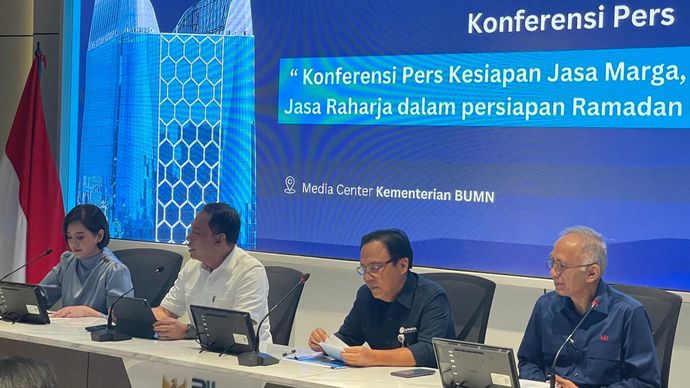 Konferensi Pers Kesiapan Jasa Marga, Hutama Karya dan Jasaraharja dalam persiapan Ramadan dan Idul Fitri 2025.