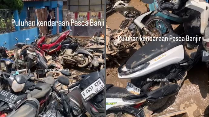 mobil dan motor dihantam banjir