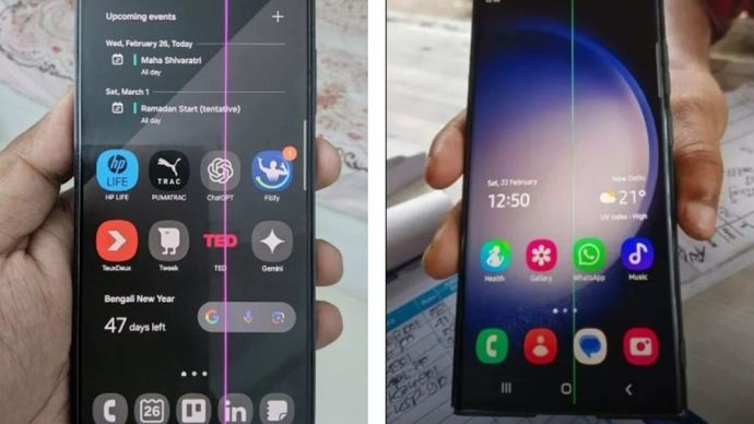 Pengguna Samsung Galaxy S23 Ultra melaporkan munculnya masalah garis hijau pada layar perangkat mereka. (Foto: Istimewa via Gizmochina)