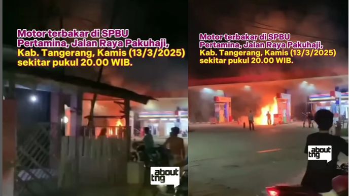 Terjadi kebakaran motor di SPBU Pertamina Jl. Raya Pakuhaji, Kabupaten Tangerang, Kamis (13/3/2025) sekitar pukul 20.00 WIB.