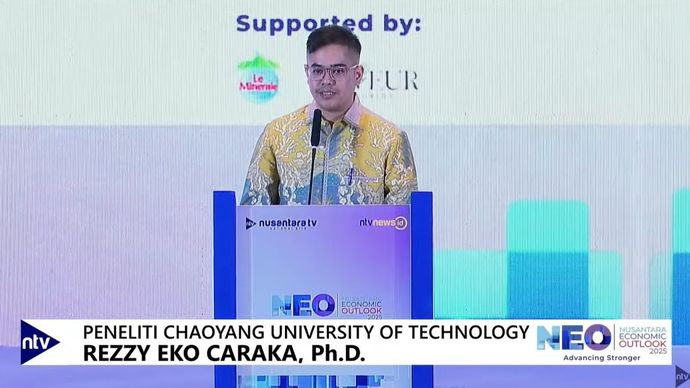 Rezzy Eko Caraka saat closing remark Nusantara Economic Outlook (NE) 2025, di Ballroom Nusantara, NT Tower Jakarta, Jumat, 14 Maret 2025.&nbsp; 