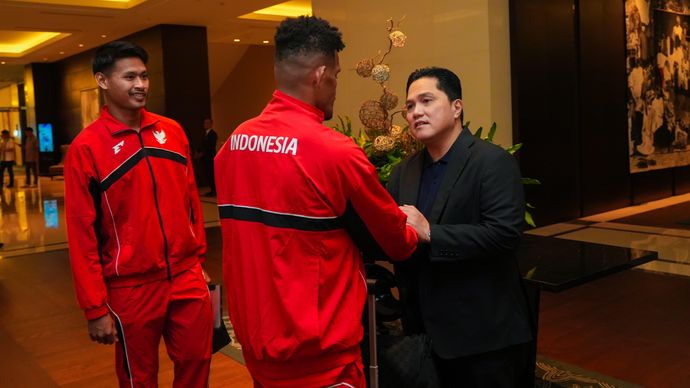 Ketua Umum PSSI, Erick Thohir, secara resmi melepas keberangkatan Timnas Indonesia ke Australia dalam sebuah acara di Hotel Fairmont, Jakarta Pusat, pada Minggu, 16 Maret 2025.