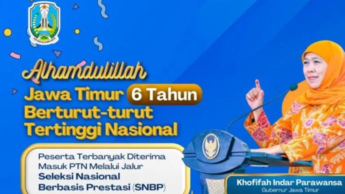 Gubernur Jatim Khofifah Indar Parawansa bersyukur 27.994 siswa Jawa Timur dinyatakan lolos Seleksi Nasional Berdasarkan Prestasi (SNBP).