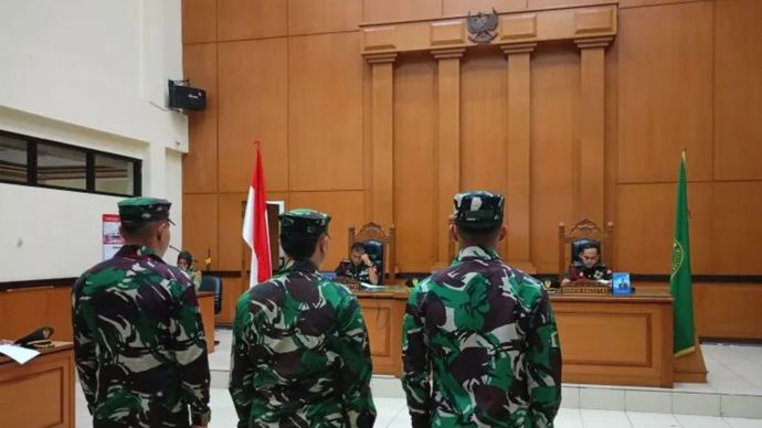 Sidang pembacaan vonis terdakwa kasus penembakan bos rental mobil di tempat istirahat KM45, Tol Tangerang-Merak, Jayanti, Kabupaten Tangerang, Banten di Pengadilan Militer II-08.