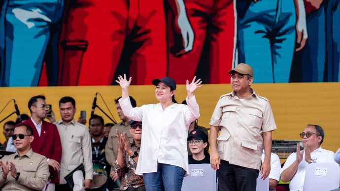 Ketua DPR RI Puan Maharani saat hadiri May Day 2025 di Monas, Jakarta Pusat. 
