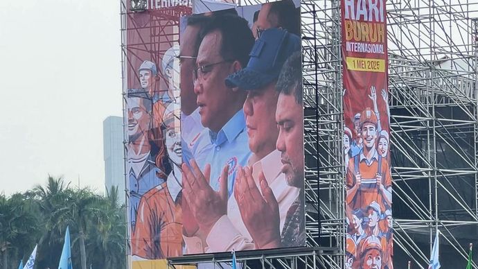 Presiden Prabowo Subianto saat menghadiri perayaan May Day 2025 di Monas. (NTVNews.id) 