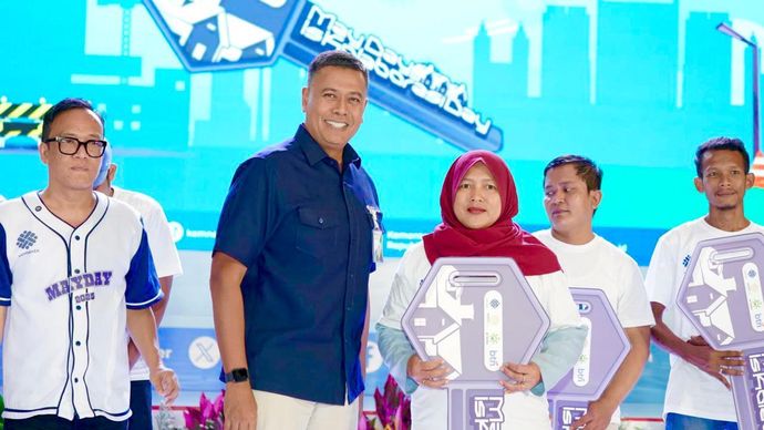 Direktur Utama BPJS Ketenagakerjaan Anggoro Eko Cahyo saat menghadiri Peringatan Hari Buruh Nasional.