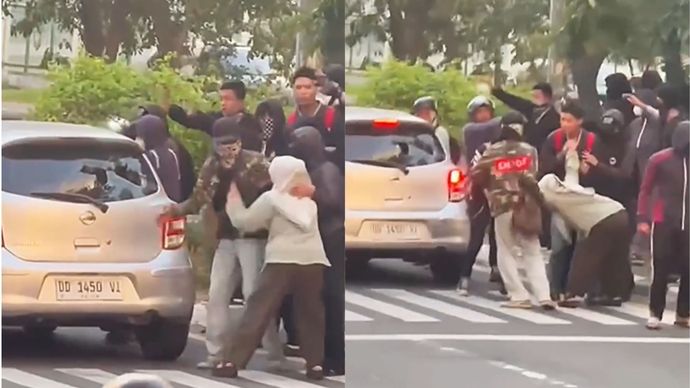 Mobil Ibu-ibu Dirusak di Makassar