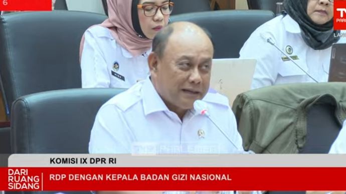 Kepala BGN Dadan Hindayana saat rapat bersama Komisi IX DPR RI. (YouTube) 