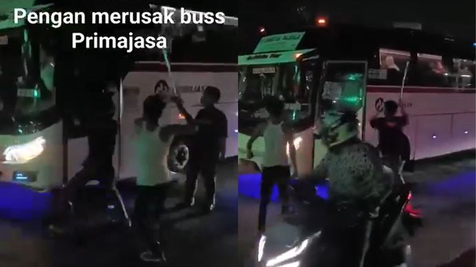 Pengamen Ngamuk Maksa Masuk Bus Penumpang