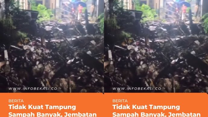 Jembatan penghubung antara Perumahan Permata Regensi Cibitung, Wanasari, Kabupaten Bekasi ke Kp. Buwek Monas Jebol akibat curah hujan dan air kali cukup deras sehingga tidak bisa menampung sampah yang terlalu banyak
