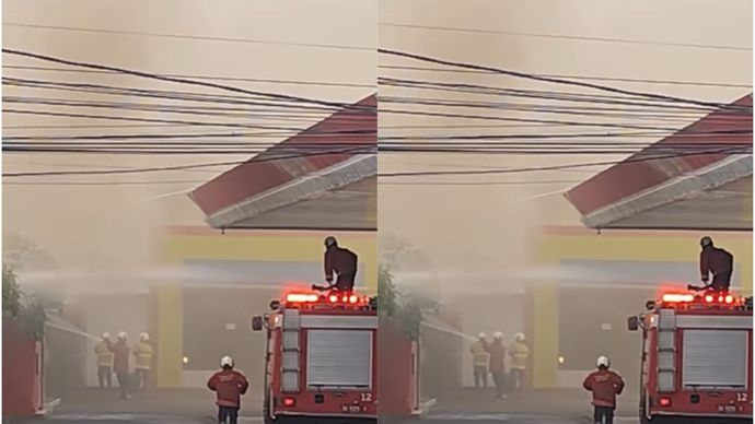  kebakaran Gudang di selatan SPBU Jln. Sunset Road, Kuta. Saat ini sudah dalam penangan damkar. 