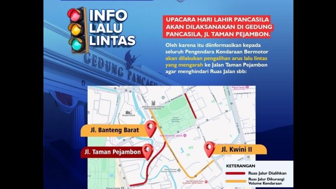 Rute pengalihan arus lalu lintas di sekitar Gedung Pancasila. 