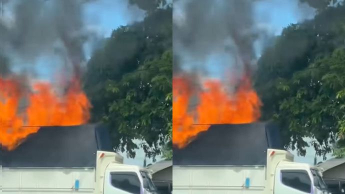 truk terbakar di denpasar