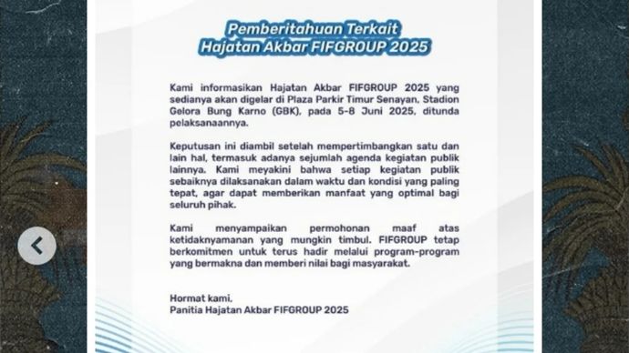 Pengumuman tertundanya konser Iwan Fals dkk di GBK. (Instagram) 