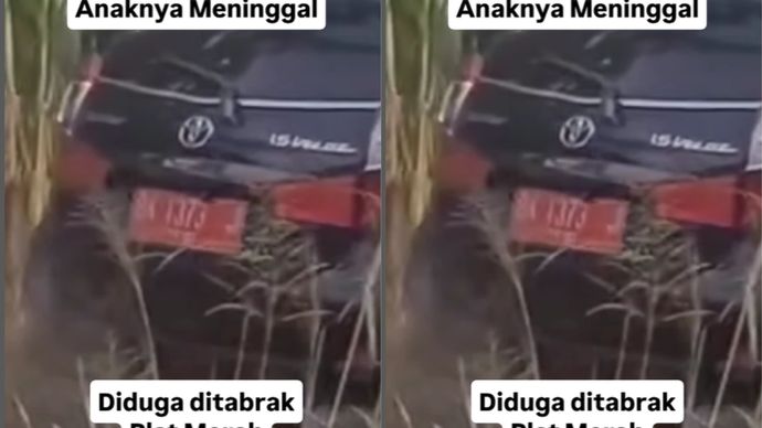 mobil plat merah tabrak ibu dan dua anak