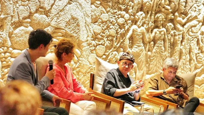 Pada hari Sabtu, 7 Juni 2025, di Denpasar, Bali.&nbsp;Festival Film Internasional Bali ke-18 ditutup dengan keterangan dari menteri kebudayaan Fadli Zon (kedua kanan), sutradara Andi Bachtiar Yusuf (kanan), penulis dan produser Jepang-Kanada Richard Rowland, dan aktor Indonesia Donny Damara.