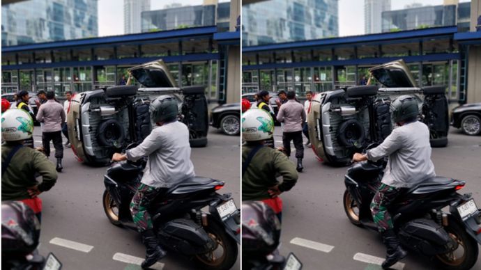 Mobil BRV terbalik dan ringsek di Kuningan, Jakarta Selatan