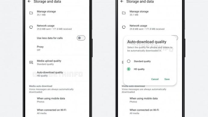 WhatsApp menghadirkan fitur baru yang memungkinkan pengguna memilih kualitas unduhan otomatis foto dan video. (Foto: Istimewa/WABetaInfo)