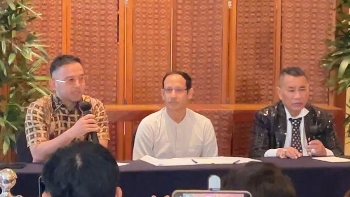 Konferensi Nadiem Makarim terkait kasus dugaan korupsi pengadaan Chromebook. (NTVNews.id) 