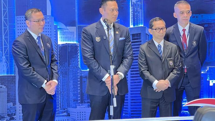 Menteri Koordinator Bidang Infrastruktur dan Pembangunan Kewilayahan (IPK) Agus Harimurti Yudhoyono (AHY) di sela acara ICI 2025. (NTVNews.id) 