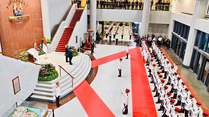 Presiden Prabowo Disambut Upacara Kenegaraan di Parliament House Singapura